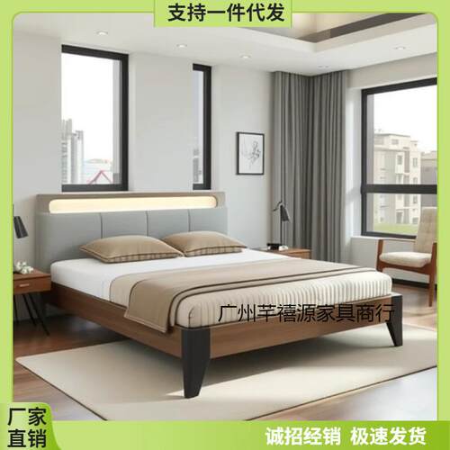 实木床现代简约双人床1.8米工厂直销1.5出租房经济型1.2单人床架