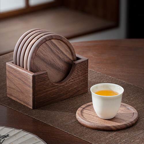 胡桃木创意茶杯垫家用茶道茶杯咖啡隔热垫套装杯垫木质杯垫 - 封面