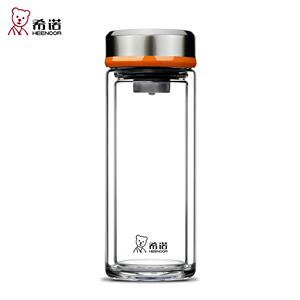 希诺玻璃杯双层耐热便携透明家用杯子带盖过滤男女士茶杯XN-7031