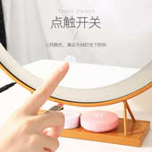 轻奢化妆镜卧室梳妆台桌面台式 复古浴室led圆灯镜 带灯美容镜法式