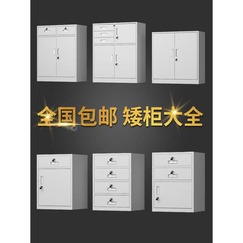 钢制矮柜办公文件柜铁皮矮柜资料档案印表机收纳柜带锁家用床头柜