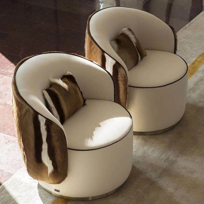 意式轻奢沙发椅简约客厅家用单人旋转休闲椅高端别墅洽谈椅