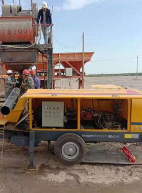 地泵流量大用油的拖泵混凝土泵车5方搅拌机柴油的HBT60-90KW