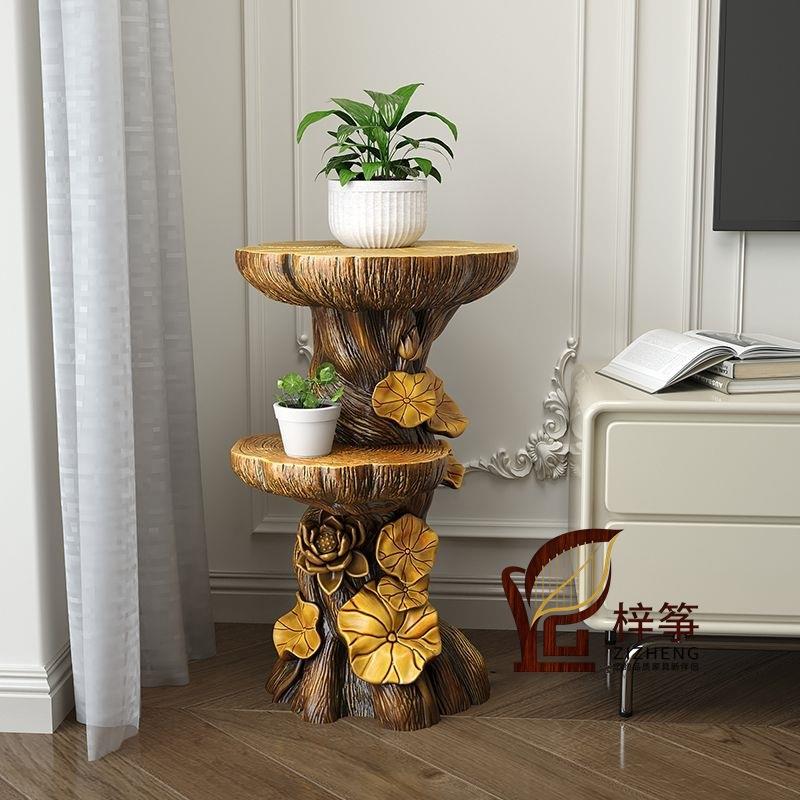 客厅大型落地摆件木头电视柜旁家居装饰盆栽收纳树桩根雕工艺品