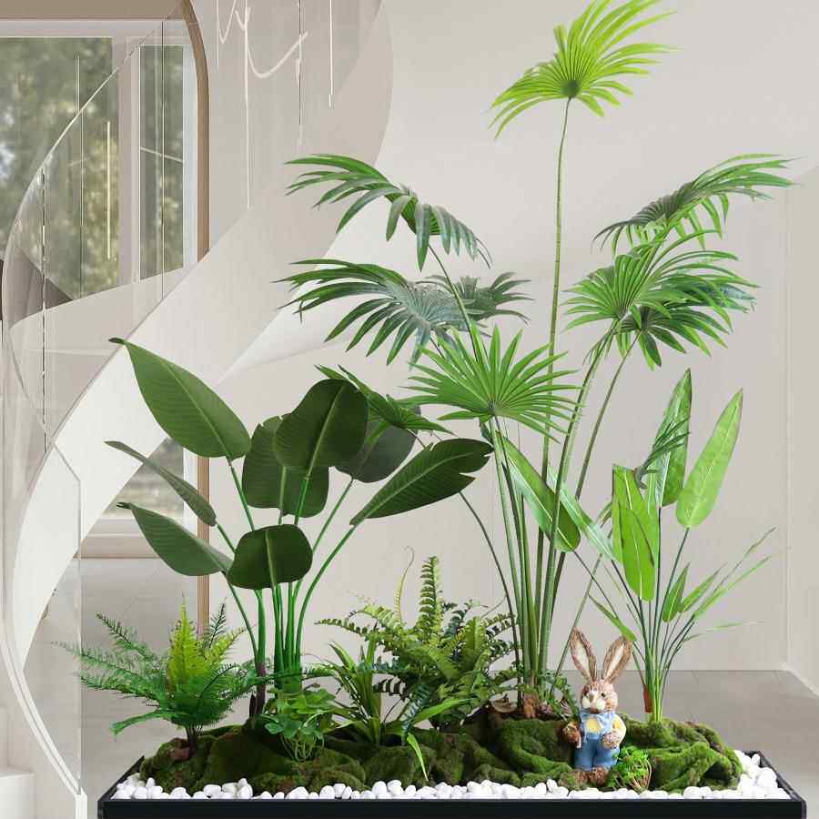 楼空梯下造景真间转角仿绿tb-67644植盆栽假树仿真树观植景物造景