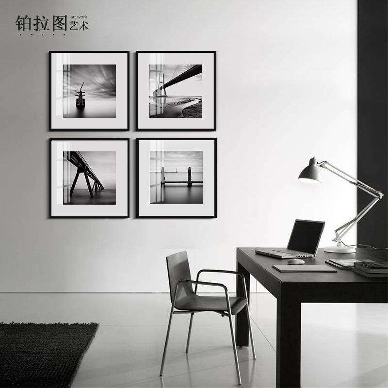 格局工业风客厅装饰画黑白建筑摄影背景墙壁画照片墙办公室挂画