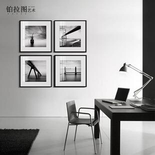 格局工业风客厅装饰画筑黑白建摄画影景背墙壁照片墙办公室BLT-格