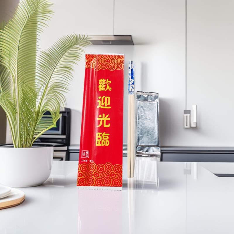 红色欢迎光临筷子套装湿纸巾牙签手套吸管勺子500套餐饮酒店饭店