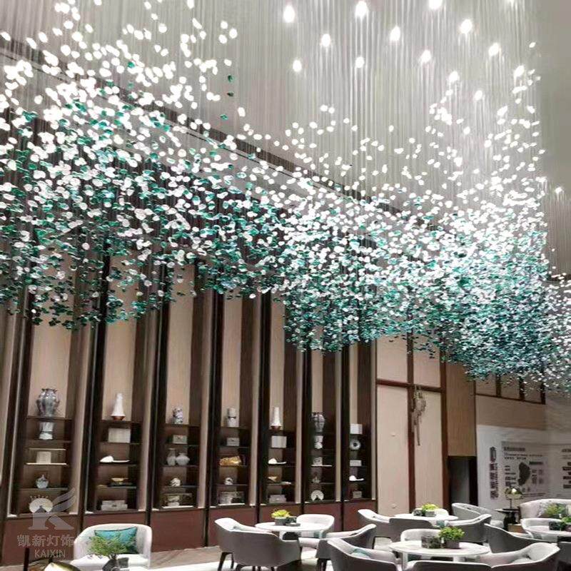 跨境酒店大堂吊灯工程水晶灯售楼部沙盘灯大型大厅石头子玻璃吊灯