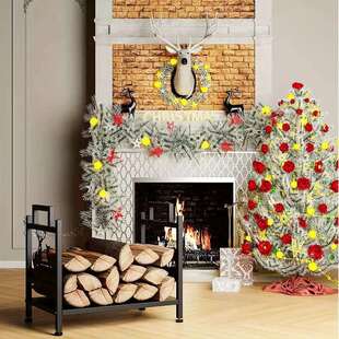 跨境888热外纳销置地原木收支架壁炉装 金饰属铁艺室内实木储存展