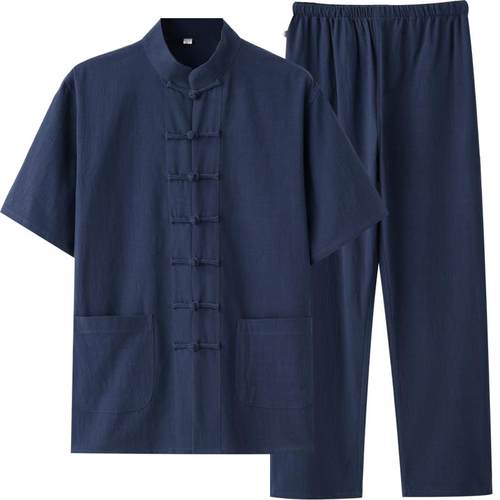 高档夏季棉麻长短袖中式极国风唐装女汉服士茶禅道居练功太服中男