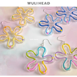 无厘头  可爱手绘大花朵 自制多巴胺色彩度假拍照耳钉耳环耳夹