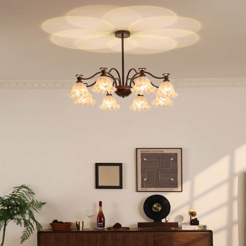 美式田园客厅吊灯中古风复古大厅主灯法式创意铃兰花餐厅卧室灯具