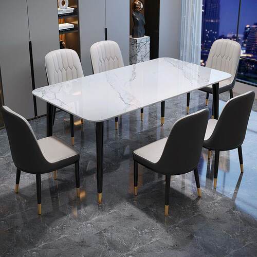 闵联简约岩板餐桌椅家用小户型现代意式轻奢吃饭桌子北欧长方形饭