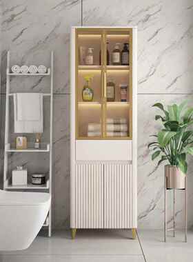 轻奢感应灯光水浴室边实木侧柜完防立柜F97J8SS6置地柜卫生间储物
