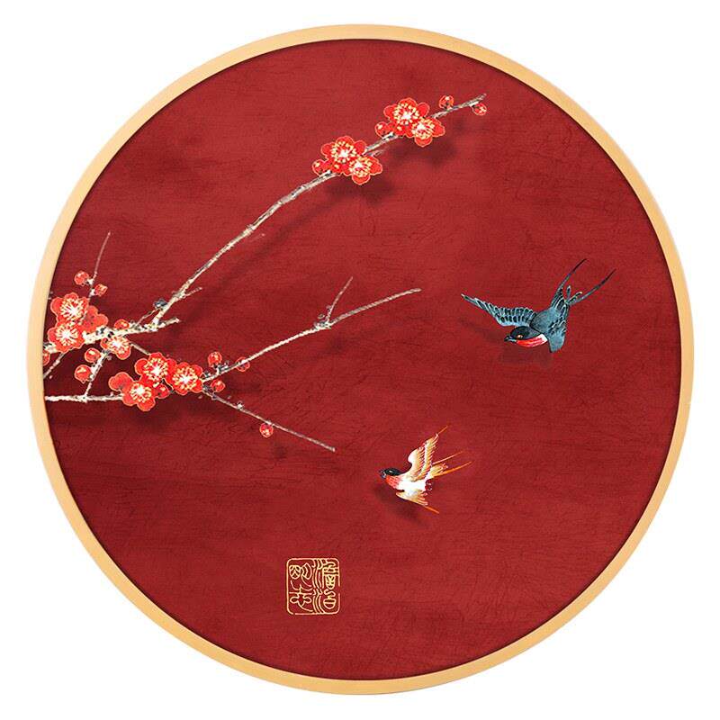网红新中式圆形装饰画中国风挂画红色古典背景墙壁画玄关彷古走廊
