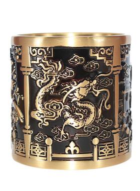 黄铜龙凤呈祥摆件百福雕刻茶桌纯铜笔筒桌面装饰纯铜实心铜制品批