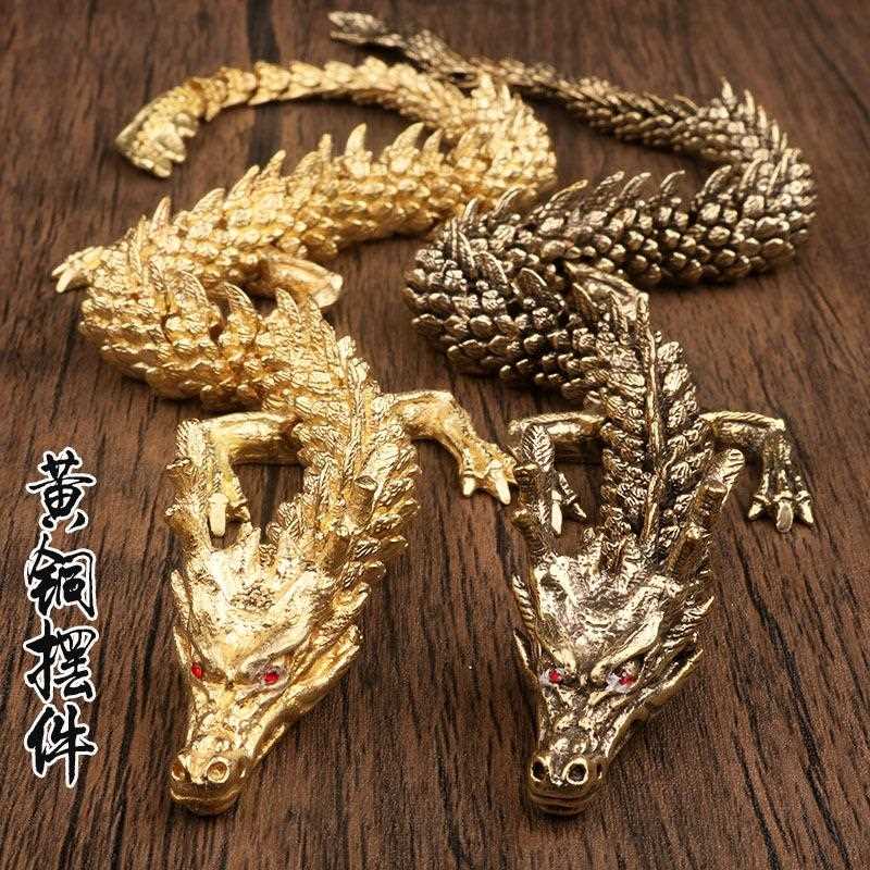 新款直销黄铜金龙黑龙蛇招财摆件可活动手把件办公桌面装饰品书柜