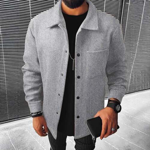 Men's Long Sleeve Casual Jacket, Button Front Fitted Thick