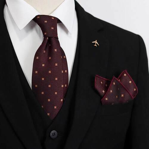 深红色婚礼领带男士正式商务新郎新郎婚礼领带翻盖口袋裤子0807e