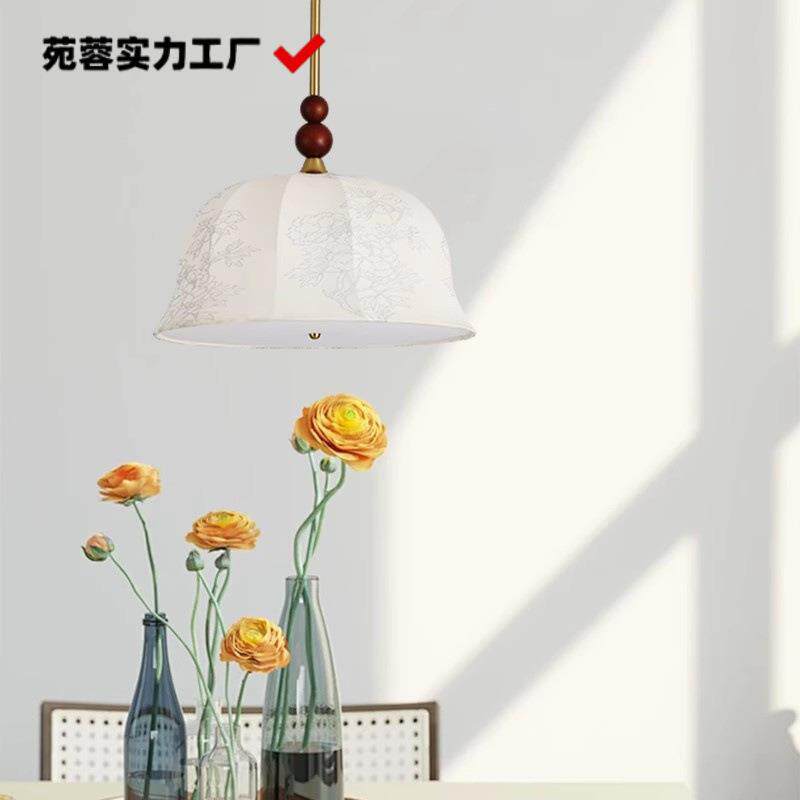 树枝光法式中古餐厅布艺吊灯复古布艺花纹实木房间卧室衣帽间灯具