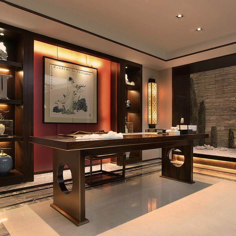 新中式书桌实木书法桌椅组合简约画案办公桌写字台禅意书房家具