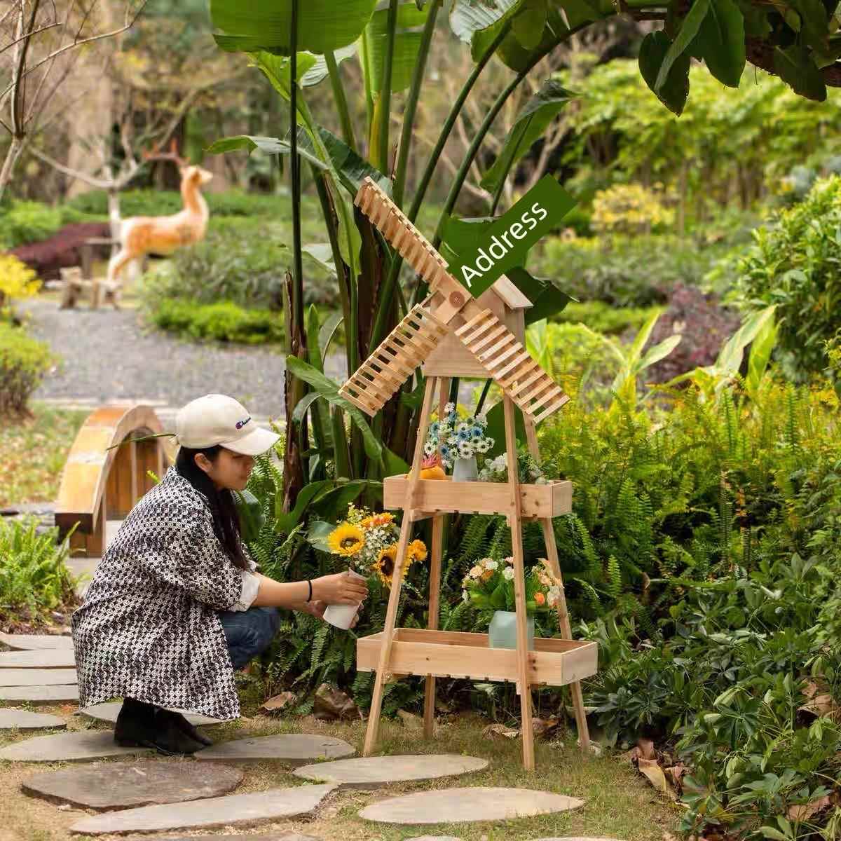 创意田园风格汽车花架庭院装饰装饰品阳台木储花窗商店落地软花架