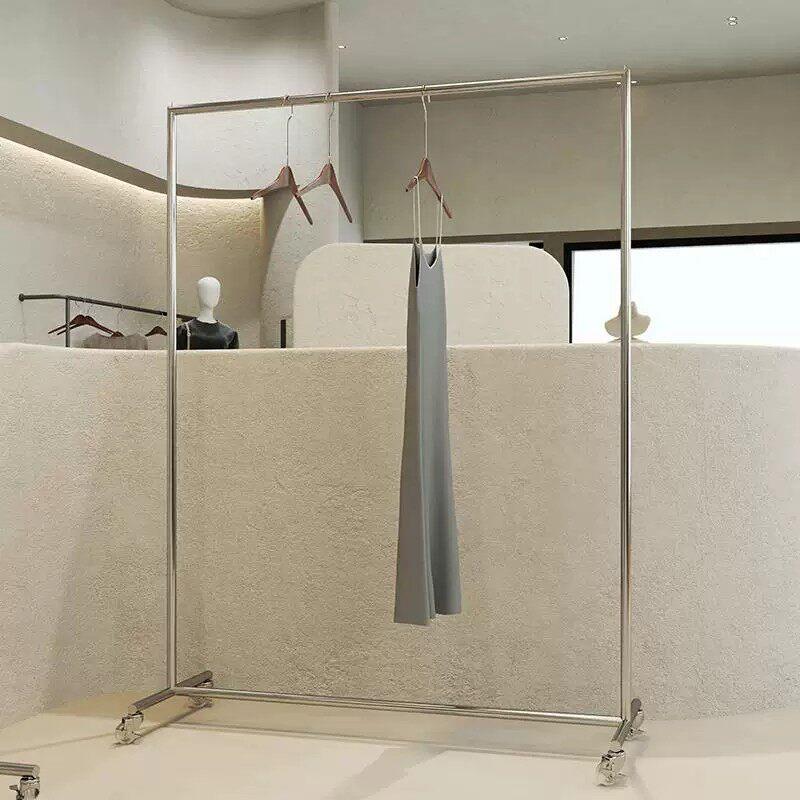 服装店展示架移动落地式货架男女装带轮挂衣架不锈钢晾晒衣帽架子