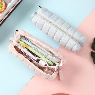 日系ins云朵面包小众柔软抗摔笔袋夹层收纳大容量笔袋日系文具袋