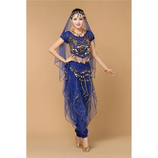 高档印度舞蹈表新演服装成肚皮舞服装竺短人袖西装裤天女孩表演服