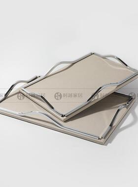 现代简约灰色皮革托盘摆件家居客厅茶几样板间售楼处软装饰品摆设