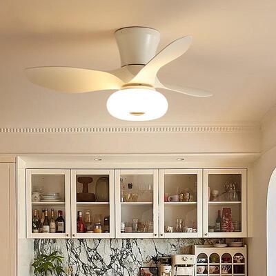 奶油风小尺寸风扇灯现代简约卧室吸顶电扇灯主卧静音儿童房吊扇灯