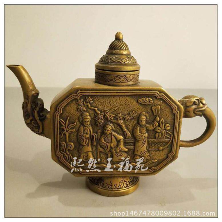 纯铜壶仿古仕女图铜酒壶 风水器具铜器摆件工艺品家居礼品收藏