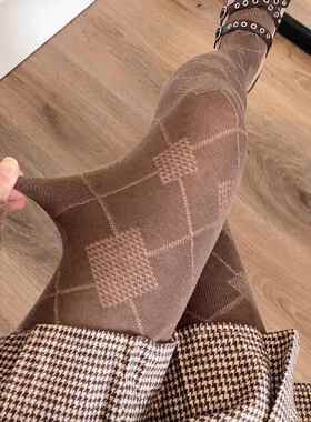 春季中厚咖啡色连裤袜系微透竖条纹打底裤袜女深灰色加厚裤0103z