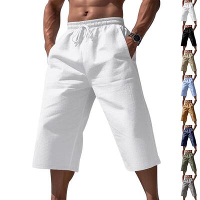 Men Color Capri Pants Casual Comfy Breathable Pocket Shorts