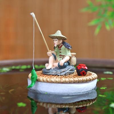 可漂浮姜太公钓鱼翁小摆件生态古法缸鱼池悬浮渔翁垂钓水上装饰品