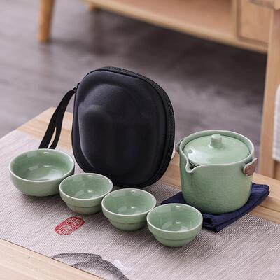 正品陶瓷四一汝窑快杯壶杯葛窑迷你休闲便携功行夫旅单套茶具