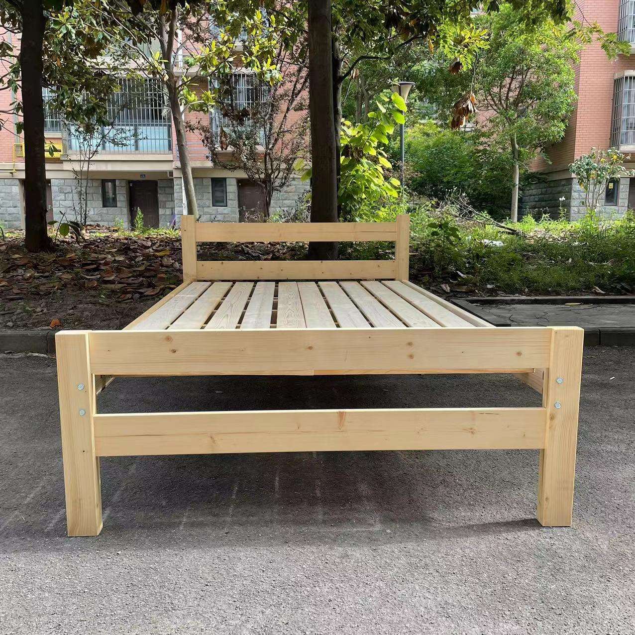 简易木床员工宿舍床实木床1.5m床1.2米床松木床出租屋床双人床