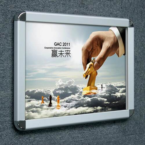 新款直销 银色圆角前开启式海报广告画框挂墙 金属铝合金电梯相框