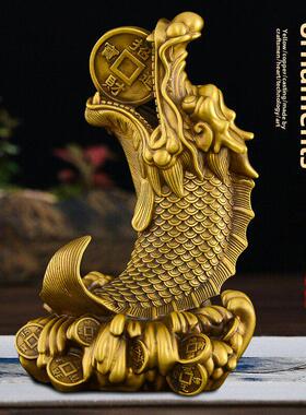 黄铜鸱吻摆件厨房进门用西北角避火龙螭吻鳌鱼瑞兽铜龙头鱼身大号