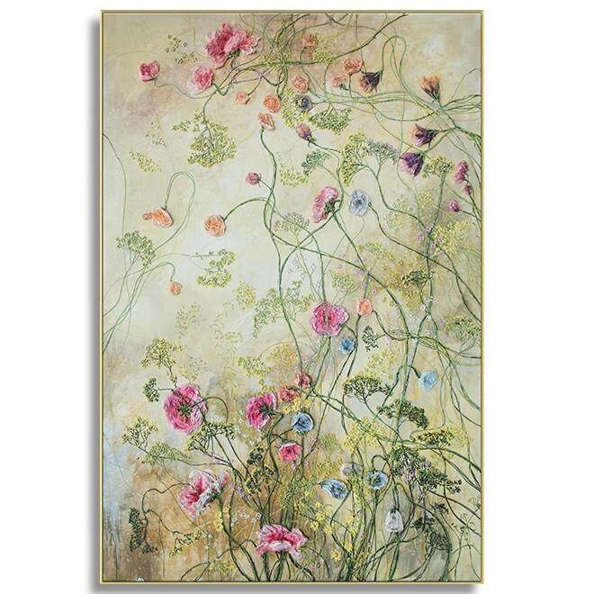 春天里现代简约手绘油画入户玄关画落地画轻奢花卉大尺寸客厅大画