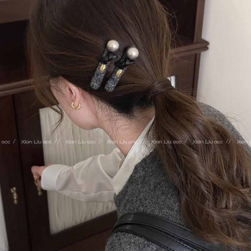 珍珠蝴蝶结金标鸭嘴夹一字夹发夹女边夹侧边刘海夹子秋冬发卡发饰
