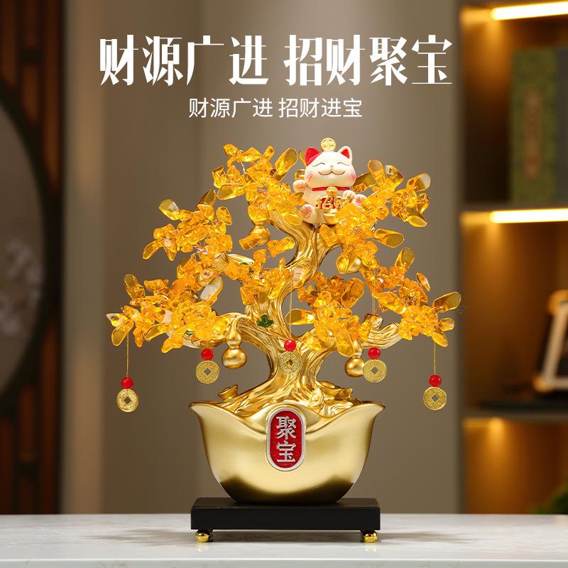 招聚财宝盆发财树摇钱树摆件家客厅桌居面电示视柜展HS071柜树脂