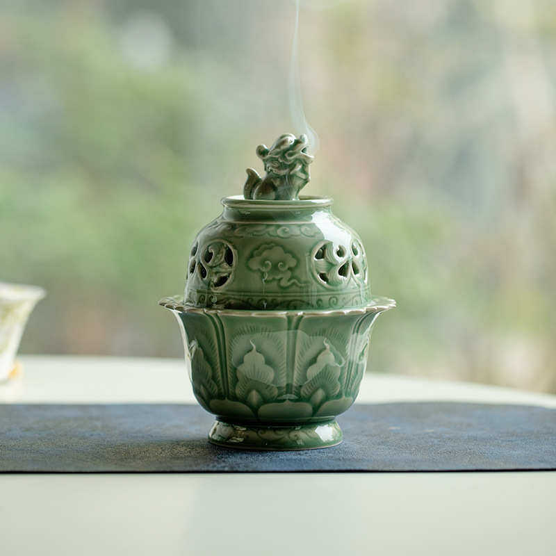 昌朴居越窑青瓷醒狮茶道香炉家用室内檀香熏炉茶室简约三足香炉,餐饮具,茶具礼盒,淘宝优惠券,粉丝福利购,淘宝优惠卷