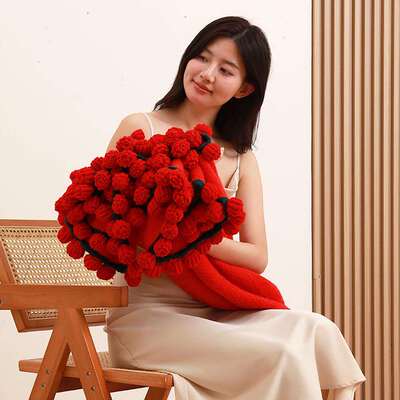 玫瑰花束毯子成品办公室午睡花毯针织纯色毛线花朵毛毯花毯成品