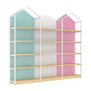 厂家供应可调节粉色系马卡龙风母婴用品货架三角造型孕婴店展架