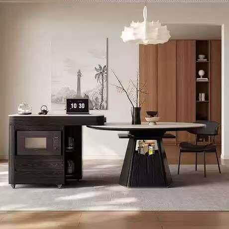 意式功能叠伸方缩折圆两用实木餐桌中古风厨多IYZ房家用餐桌一体