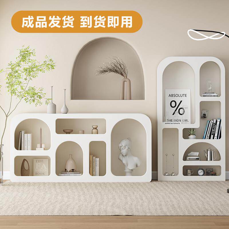 客厅置物架落地展示柜白色产品展示柜法式书柜小拱形柜子洞穴柜
