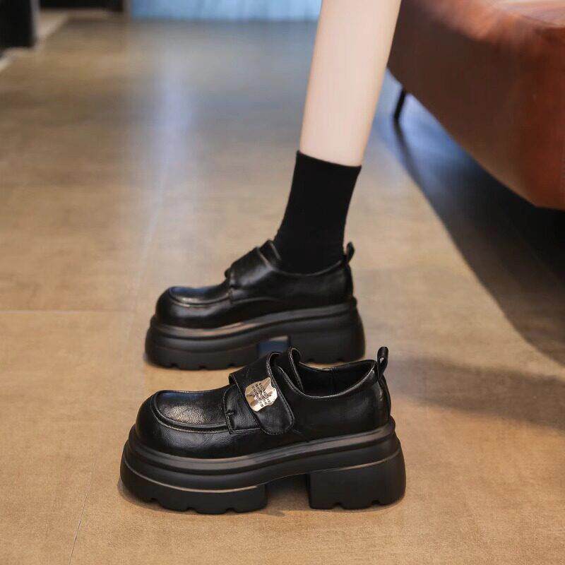 香港真皮厚底乐福鞋女春季2026新款英伦风小皮鞋子松糕增高跟单鞋