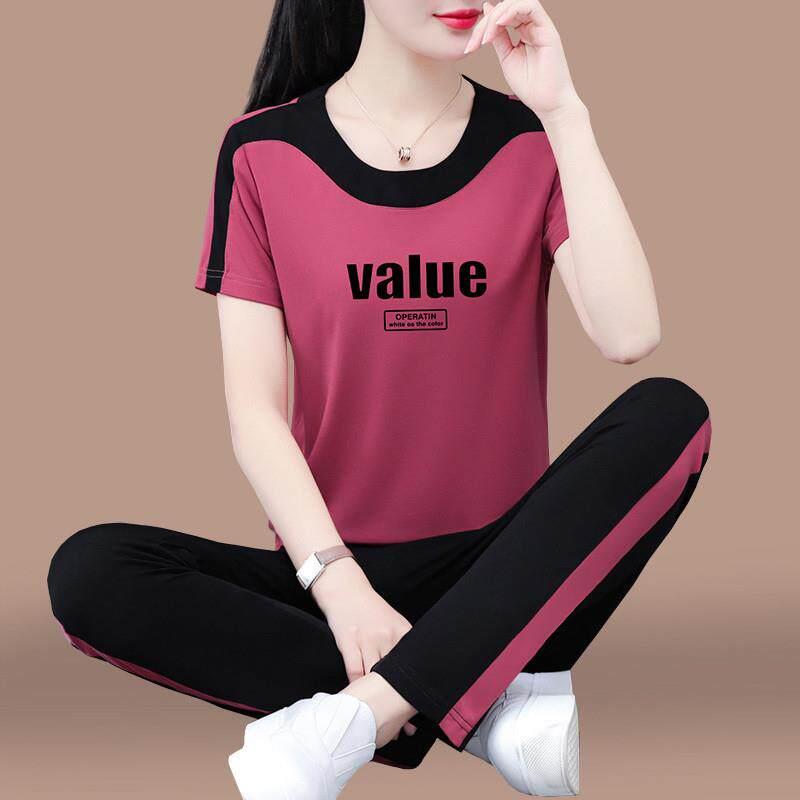 短袖运动服套装女2025新款夏季中老年妈妈洋气减龄跑步休闲两件套